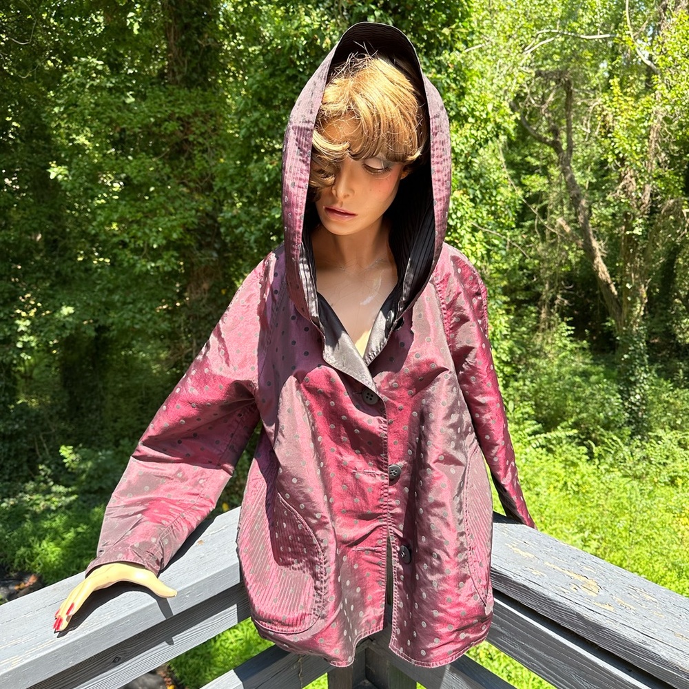 Boho Dotted Whimsigoth Witchy Reversible Hooded Boutique Rain Jacket by UbU ~ M - Picture 5 of 16